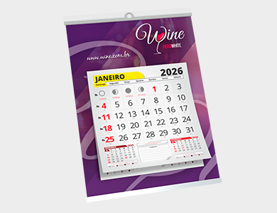 Folhinha Comercial c/ Vareta Metálica Duplex 250g Verniz Total Frente 24,5x35 e Bloco de Calendário 2026 - 4x0 - 1000 unid