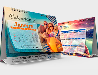 Calendário de Mesa 2026 com Wire-o Base e Rígida Personalizável 16x20cm (Couchê 170g Fosco) - 4x4 - 3 unid